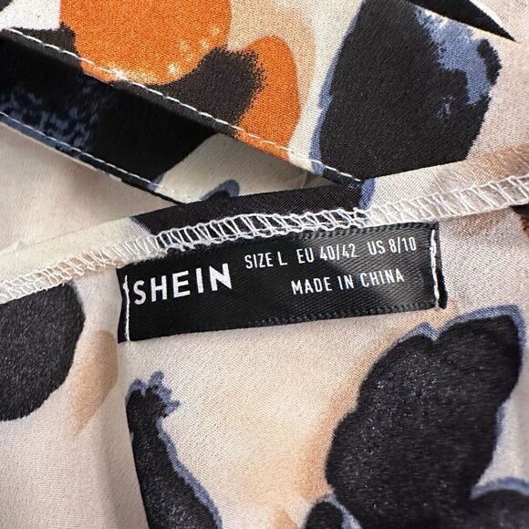 Shein Womens Tops Off Shoulder Tops Leopard Balloon Sleeves Black Cream Large - Picture 4 of 4